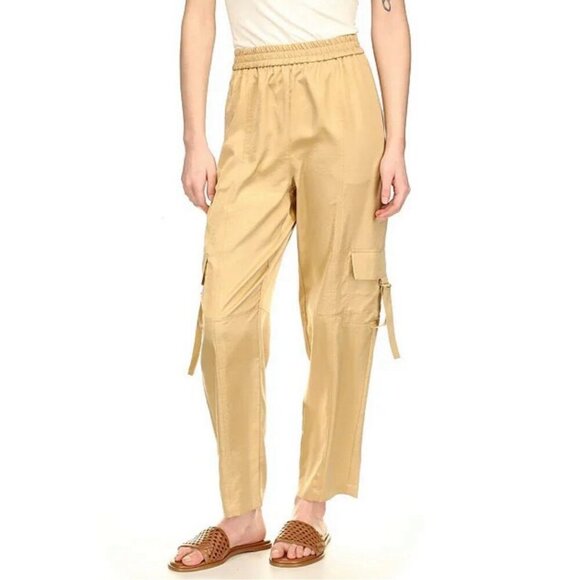 Michael Kors Satin Utility Cargo Pants Women’s Sz L Khaki pull on New - Picture 1 of 16